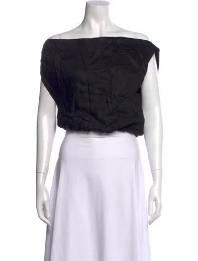 Pre-owned Dissh Linen Off-the-shoulder Crop Top In Black