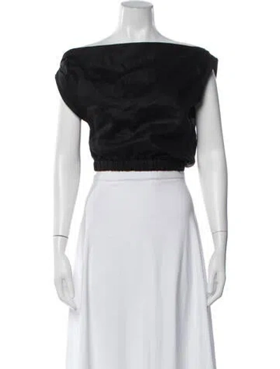 Pre-owned Dissh Linen Off-the-shoulder Crop Top In Black