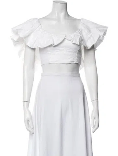 Pre-owned Dissh Linen Off-the-shoulder Crop Top W/ Tags In White