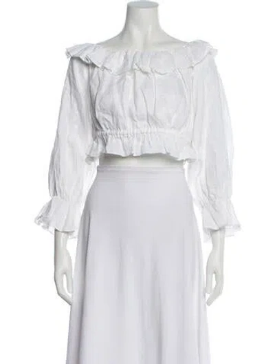 Pre-owned Dissh Linen Off-the-shoulder Crop Top In White