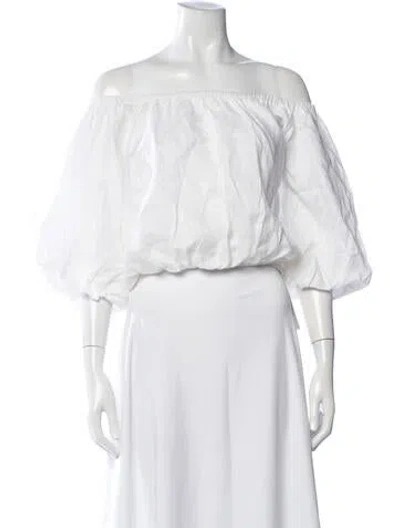 Pre-owned Dissh Linen Off-the-shoulder Crop Top In White
