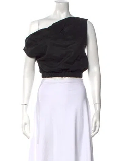 Pre-owned Dissh Linen One-shoulder Crop Top In Black