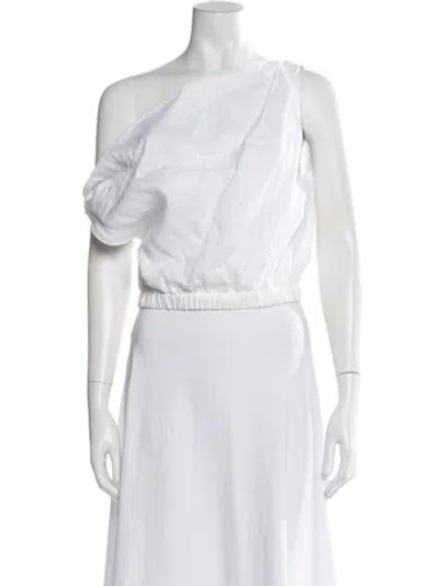 Pre-owned Dissh Linen One-shoulder Crop Top In White