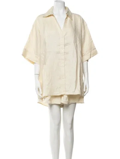 Pre-owned Dissh Linen Pleated Accents Short Set W/ Tags In Neutrals