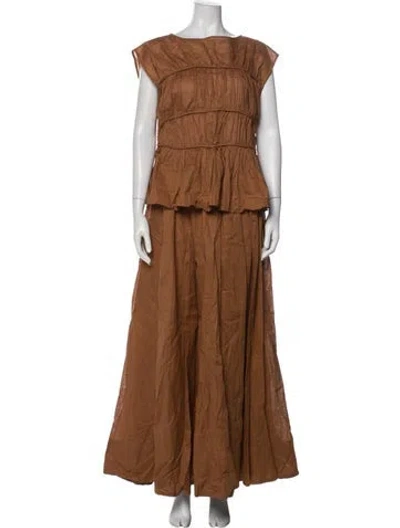 Pre-owned Dissh Linen Pleated Accents Skirt Set W/ Tags In Brown