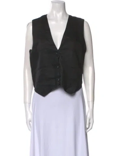 Pre-owned Dissh Linen Plunge Neckline Crop Top In Black