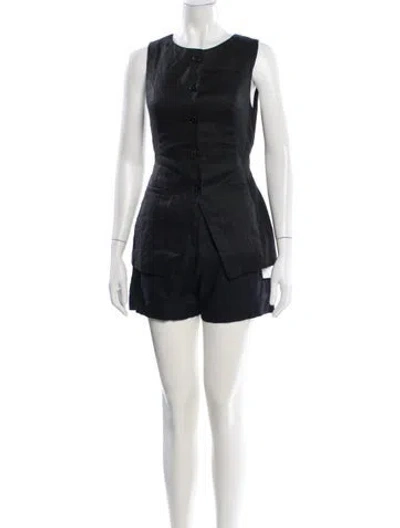 Pre-owned Dissh Linen Printed Short Set In Black