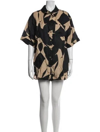 Pre-owned Dissh Linen Printed Short Set W/ Tags In Black