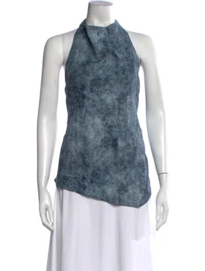 Pre-owned Dissh Linen Printed Top In Blue