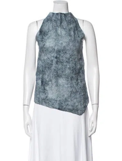 Pre-owned Dissh Linen Printed Top In Blue