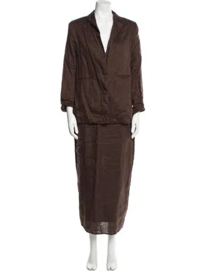 Pre-owned Dissh Linen Ruffle Embellishment Skirt Set In Brown