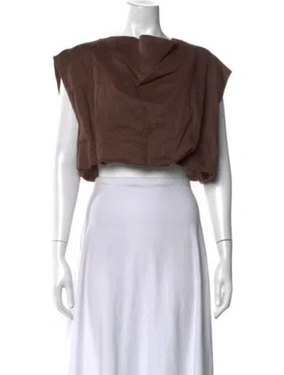 Pre-owned Dissh Linen Scoop Neck Crop Top In Brown