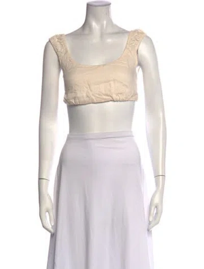 Pre-owned Dissh Linen Scoop Neck Crop Top In Neutrals