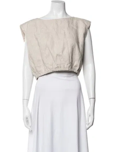 Pre-owned Dissh Linen Scoop Neck Crop Top In White