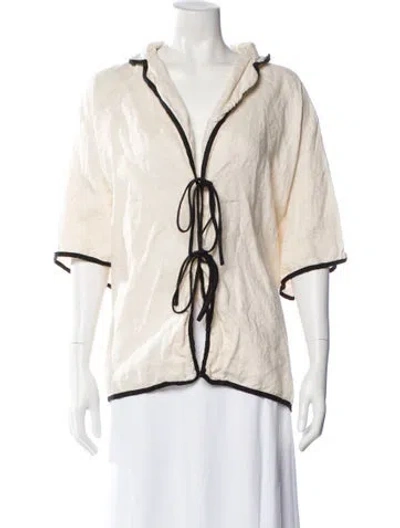 Pre-owned Dissh Linen Short Sleeve Blouse In White