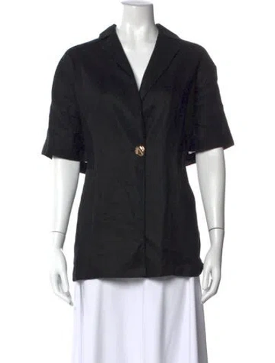 Pre-owned Dissh Linen Short Sleeve Button-up Top In Black