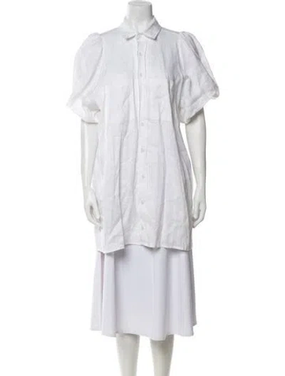 Pre-owned Dissh Linen Short Sleeve Button-up Top In White