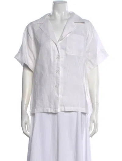 Pre-owned Dissh Linen Short Sleeve Button-up Top In White