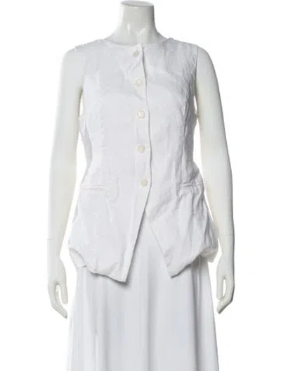 Pre-owned Dissh Linen Sleeveless Button-up Top In White