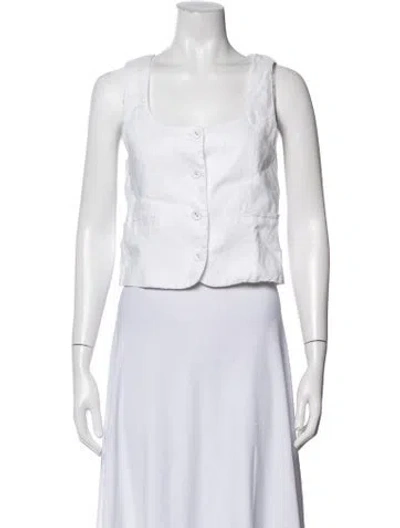 Pre-owned Dissh Linen Square Neckline Button-up Top In White