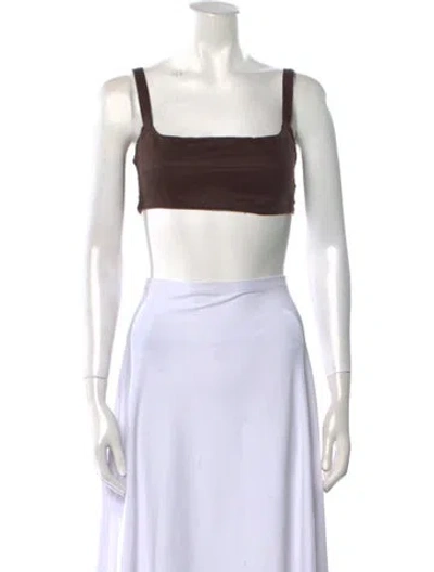 Pre-owned Dissh Linen Square Neckline Crop Top In Brown