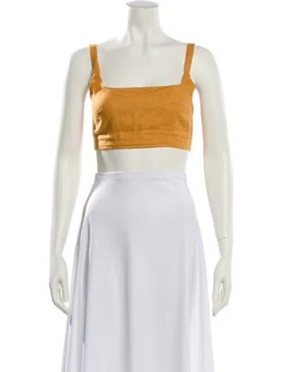 Pre-owned Dissh Linen Square Neckline Crop Top In Brown