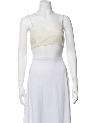 Pre-owned Dissh Linen Square Neckline Crop Top In Brown