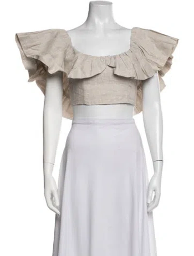 Pre-owned Dissh Linen Square Neckline Crop Top W/ Tags In Black/neutrals