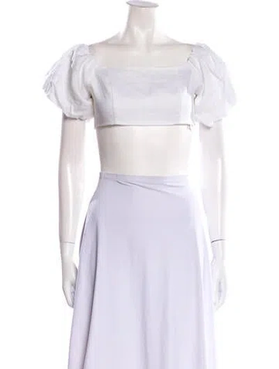 Pre-owned Dissh Linen Square Neckline Crop Top In White