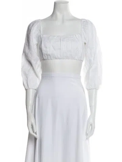 Pre-owned Dissh Linen Square Neckline Crop Top In White