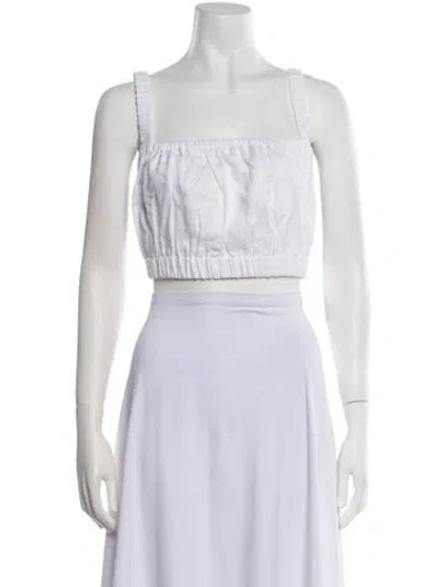 Pre-owned Dissh Linen Square Neckline Crop Top In White