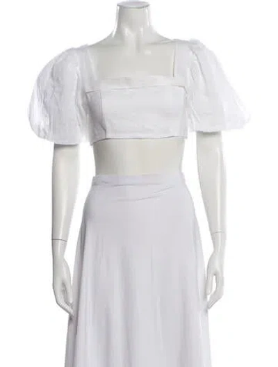 Pre-owned Dissh Linen Square Neckline Crop Top In White