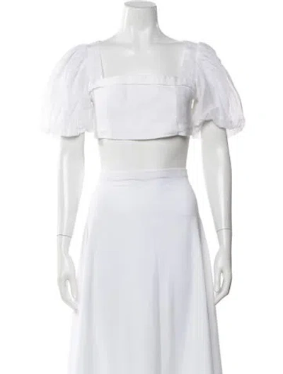 Pre-owned Dissh Linen Square Neckline Crop Top In White