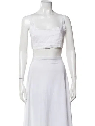 Pre-owned Dissh Linen Square Neckline Crop Top In White