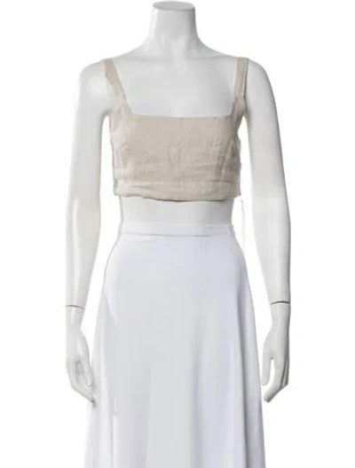 Pre-owned Dissh Linen Square Neckline Crop Top In White