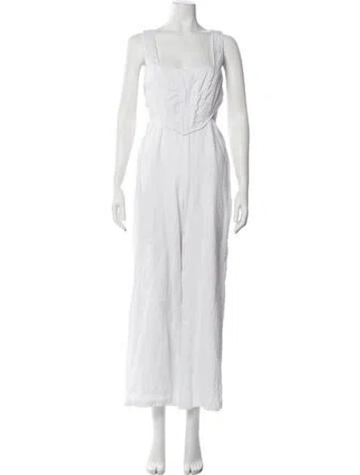 Pre-owned Dissh Linen Square Neckline Jumpsuit In White