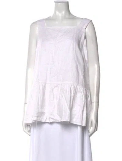 Pre-owned Dissh Linen Square Neckline Top In White
