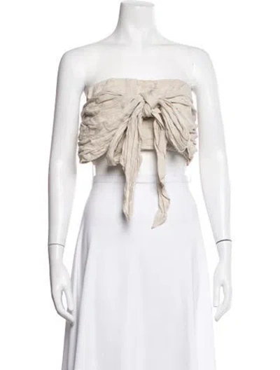 Pre-owned Dissh Linen Strapless Crop Top In White