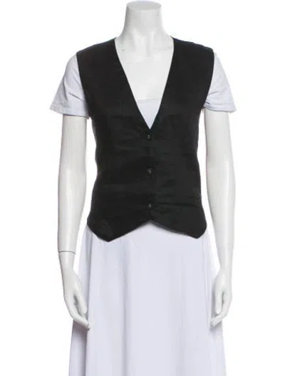 Pre-owned Dissh Linen V-neck Button-up Top In Blue