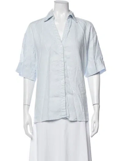 Pre-owned Dissh Linen V-neck Button-up Top In Blue
