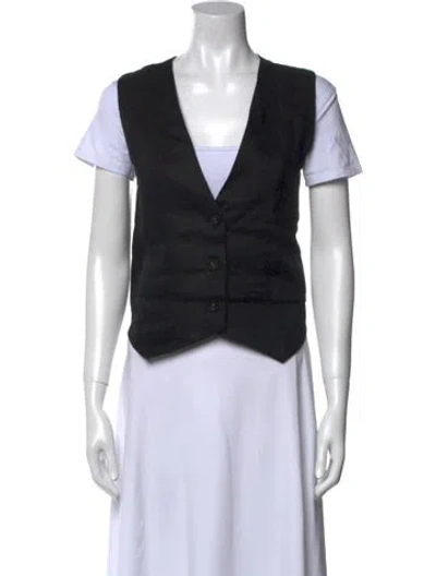 Pre-owned Dissh Linen V-neck Crop Top In Black