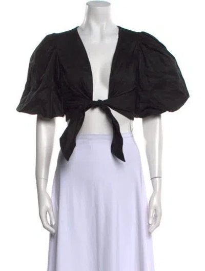 Pre-owned Dissh Linen V-neck Crop Top In Black