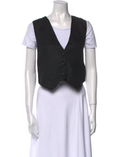 Pre-owned Dissh Linen V-neck Crop Top In Black