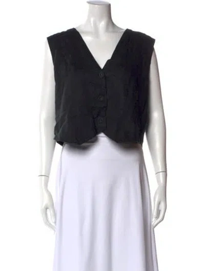 Pre-owned Dissh Linen V-neck Crop Top In Black