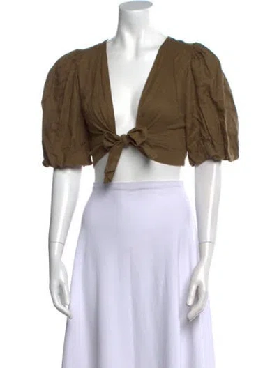 Pre-owned Dissh Linen V-neck Crop Top In Neutral