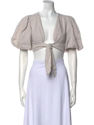 Pre-owned Dissh Linen V-neck Crop Top In Neutral