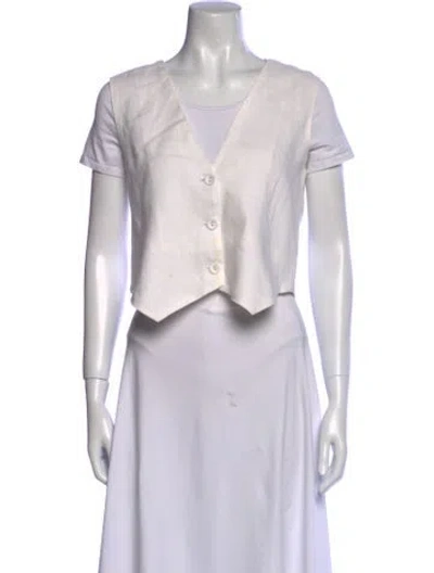 Pre-owned Dissh Linen V-neck Crop Top In White