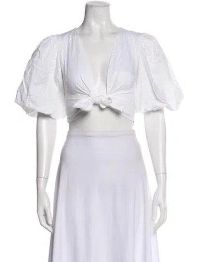 Pre-owned Dissh Linen V-neck Crop Top In White