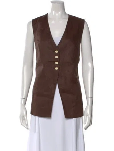 Pre-owned Dissh Linen V-neck Top W/ Tags In Brown