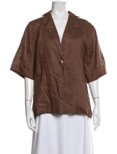Pre-owned Dissh Linen V-neck Top W/ Tags In Brown